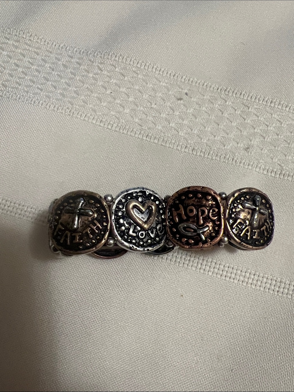 Love, Hope, Faith Mixed Metal Stretch Bracelet